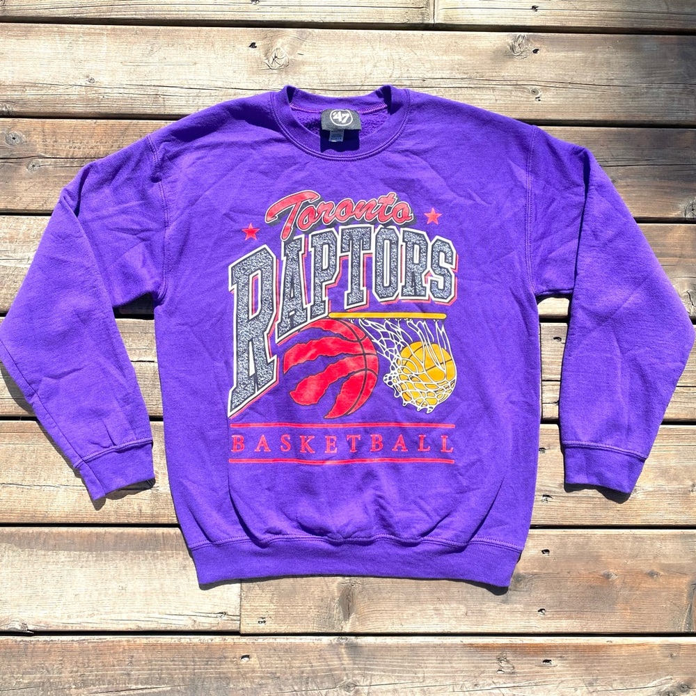 Retro Toronto Raptors Pullover Sweatshirt Mens M NBA Basketball Purple Crew Neck